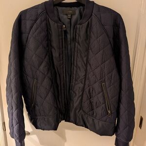 J Crew Women's Quilted Navy Bomber Jacket | XL